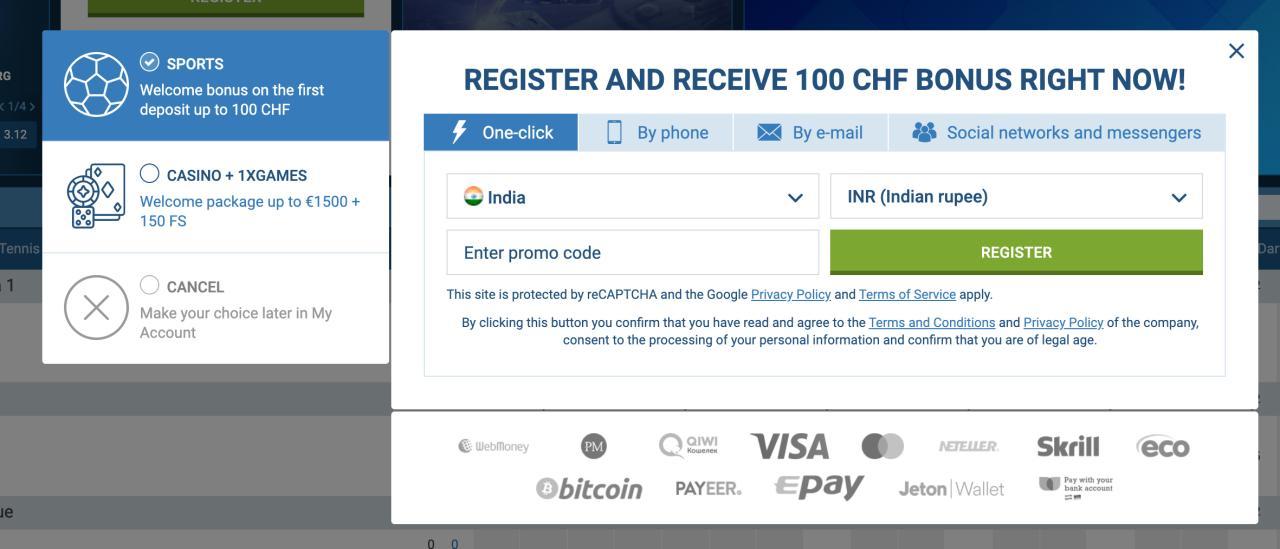 Registration in the 1xБет India